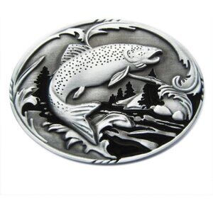 🆕Men's Metallic  Vintage Fish Fishing Wildlife  Fisherman Oval Belt Buckle